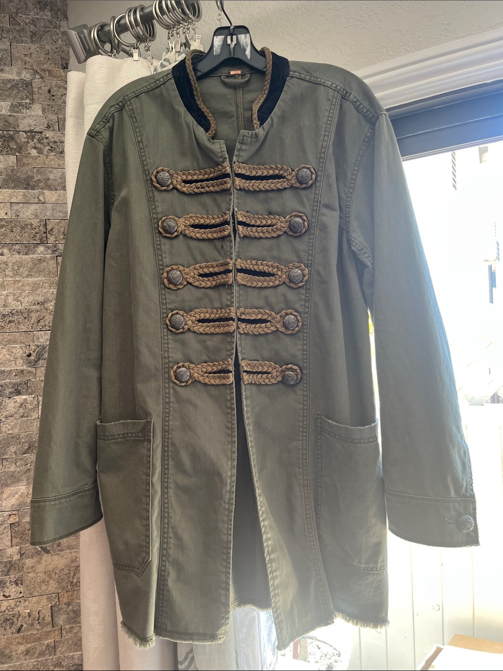 Military -Style Free People Olive Green Ladies Jacket with Decorative Braid - Picture 2 of 6
